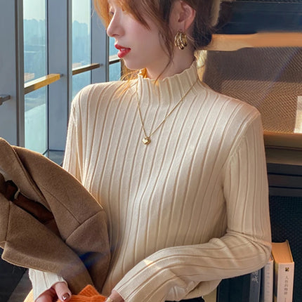 Autumn Winter Knitted Ribbed Turtleneck Sweater Women Clothes 2025 Long Sleeve Slim Basic Pullover Woman Sweaters Solid Tops