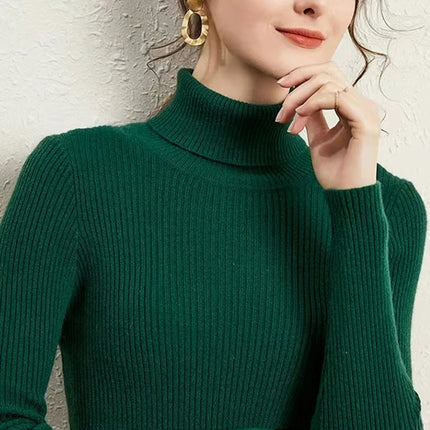 New Turtleneck Jumper Woman Knitted Blouses Fashion Ladies Sweaters Winter Thermal Striped Long Sleeve Autumn Warm Tops Bacis