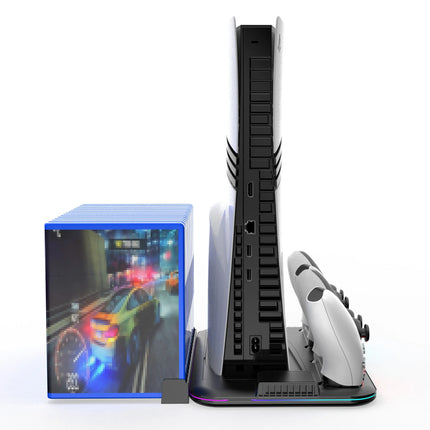 Cooling Station with RGB Light and 3 Levels Turb,Controller Charging Station for PS5/SLIM/PRO Digital/Disc with Headset Holder