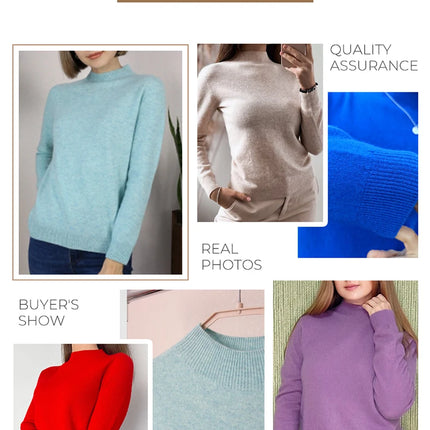 100% Merino Wool Cashmere Sweater Women Knitted Sweater Turtleneck Long Sleeve Pullovers Autumn Winter Clothing Warm Jumper Tops