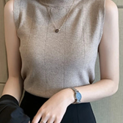 Knitted Summer Turtleneck Tank Tops Women Camisole Sleeveless Slim Top Female Ribbed Vest Casual Solid Camis
