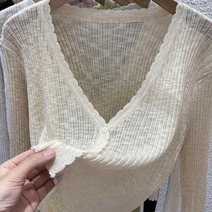 Summer Short Ice Silk Knitted Sun Protection Cardigan Women's Thin Suspender Skirt Layered Gauze Jacket Air-conditioned Cover Up