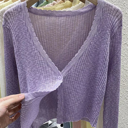 Summer Short Ice Silk Knitted Sun Protection Cardigan Women's Thin Suspender Skirt Layered Gauze Jacket Air-conditioned Cover Up