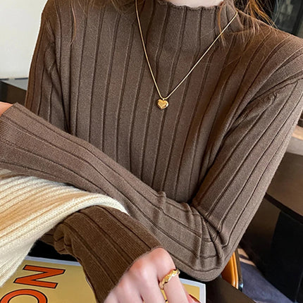Autumn Winter Knitted Ribbed Turtleneck Sweater Women Clothes 2025 Long Sleeve Slim Basic Pullover Woman Sweaters Solid Tops