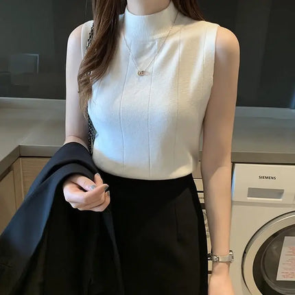 Knitted Summer Turtleneck Tank Tops Women Camisole Sleeveless Slim Top Female Ribbed Vest Casual Solid Camis
