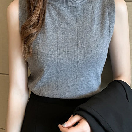 Knitted Summer Turtleneck Tank Tops Women Camisole Sleeveless Slim Top Female Ribbed Vest Casual Solid Camis