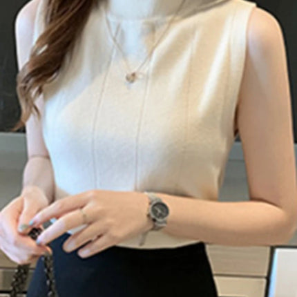 Knitted Summer Turtleneck Tank Tops Women Camisole Sleeveless Slim Top Female Ribbed Vest Casual Solid Camis