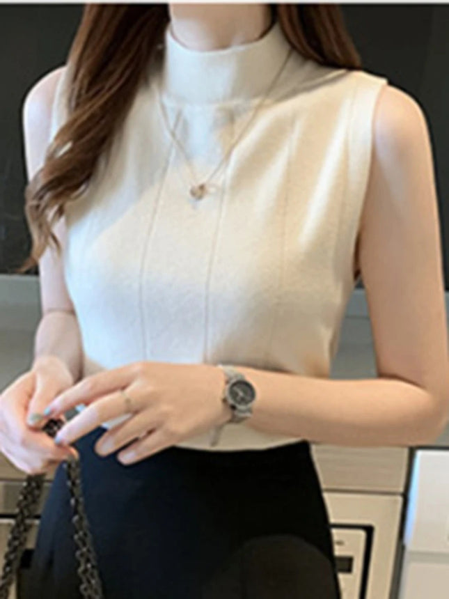 Knitted Summer Turtleneck Tank Tops Women Camisole Sleeveless Slim Top Female Ribbed Vest Casual Solid Camis