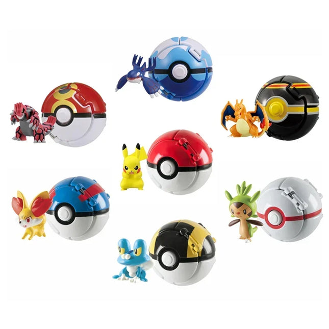 Pokemon Elf Ball Figure Pikachu Charizard Blastoise Mewtwo Pocket Monster Variant Pokeball Deformation Toys Action Model Gift