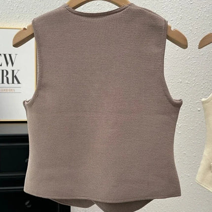 New Summer Women Knitted V-Neck Sleeveless Slim Vest 2025 Female Fashion Solid Single Breasted Tank Tops
