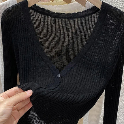 Summer Short Ice Silk Knitted Sun Protection Cardigan Women's Thin Suspender Skirt Layered Gauze Jacket Air-conditioned Cover Up