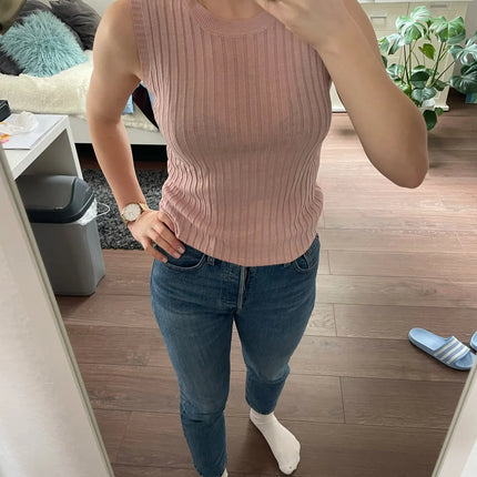 2025 Summer New Fashion Knitted Vests O-neck Sleeveless Casual Thin Tops Sleeveless Blouse Women Shirt