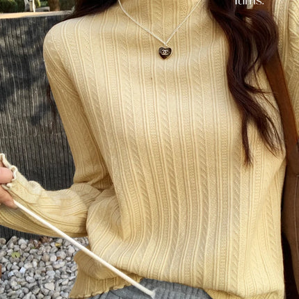 2025 Ruched Turtleneck Women Sweaters Autumn Winter Warm Pullover Slim Tops Knitted Sweater Jumper Soft Pull Female