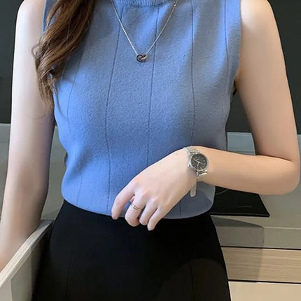 Knitted Summer Turtleneck Tank Tops Women Camisole Sleeveless Slim Top Female Ribbed Vest Casual Solid Camis
