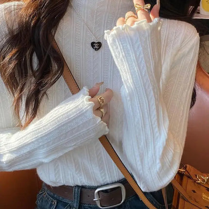 2025 Ruched Turtleneck Women Sweaters Autumn Winter Warm Pullover Slim Tops Knitted Sweater Jumper Soft Pull Female