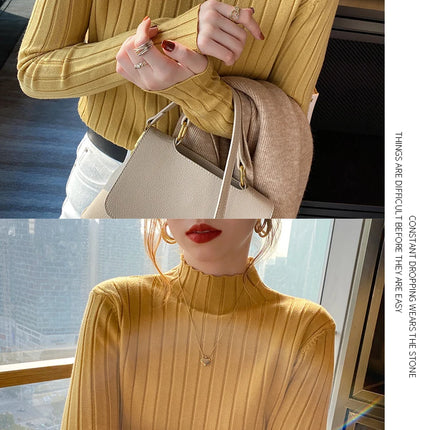 Autumn Winter Knitted Ribbed Turtleneck Sweater Women Clothes 2025 Long Sleeve Slim Basic Pullover Woman Sweaters Solid Tops