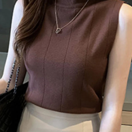 Knitted Summer Turtleneck Tank Tops Women Camisole Sleeveless Slim Top Female Ribbed Vest Casual Solid Camis