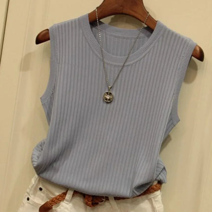 2025 Summer New Fashion Knitted Vests O-neck Sleeveless Casual Thin Tops Sleeveless Blouse Women Shirt