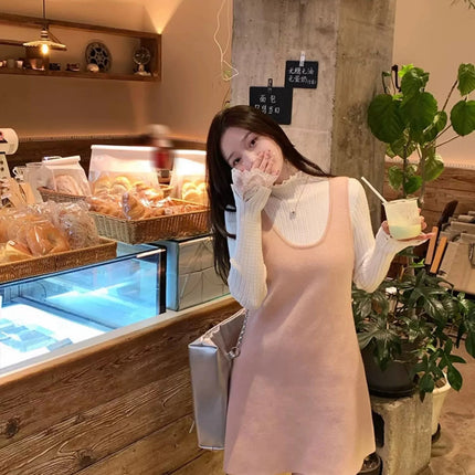 Autumn Winter Female Long Sleeve Knit Patctwork Lace Sweater Turtleneck Skinny Elastic Knitted Pullovers Women Solid Color Tops