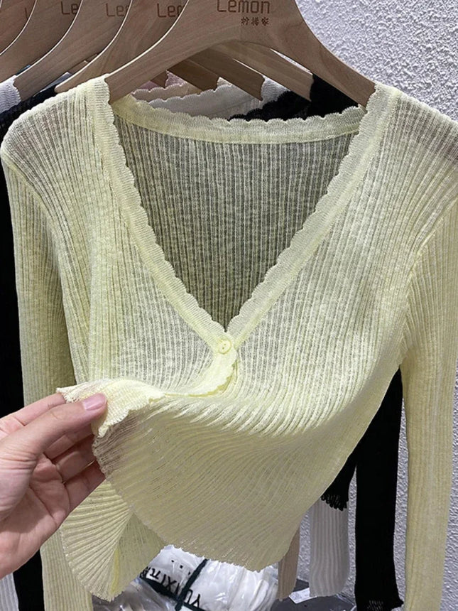 Summer Short Ice Silk Knitted Sun Protection Cardigan Women's Thin Suspender Skirt Layered Gauze Jacket Air-conditioned Cover Up