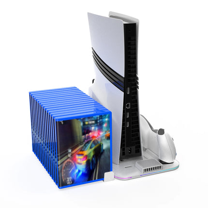 Cooling Station with RGB Light and 3 Levels Turb,Controller Charging Station for PS5/SLIM/PRO Digital/Disc with Headset Holder