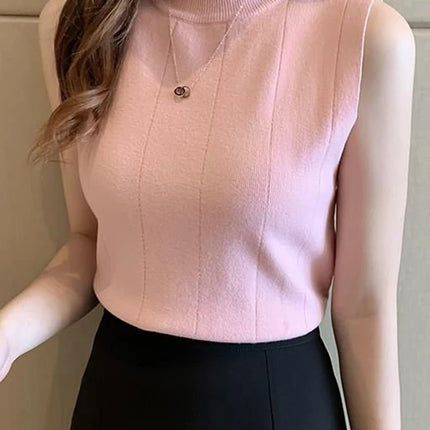 Knitted Summer Turtleneck Tank Tops Women Camisole Sleeveless Slim Top Female Ribbed Vest Casual Solid Camis