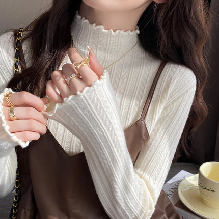 2025 Ruched Turtleneck Women Sweaters Autumn Winter Warm Pullover Slim Tops Knitted Sweater Jumper Soft Pull Female