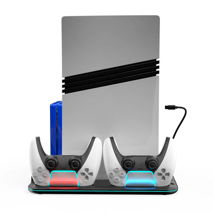 Cooling Station with RGB Light and 3 Levels Turb,Controller Charging Station for PS5/SLIM/PRO Digital/Disc with Headset Holder