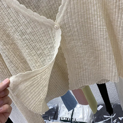 Summer Short Ice Silk Knitted Sun Protection Cardigan Women's Thin Suspender Skirt Layered Gauze Jacket Air-conditioned Cover Up