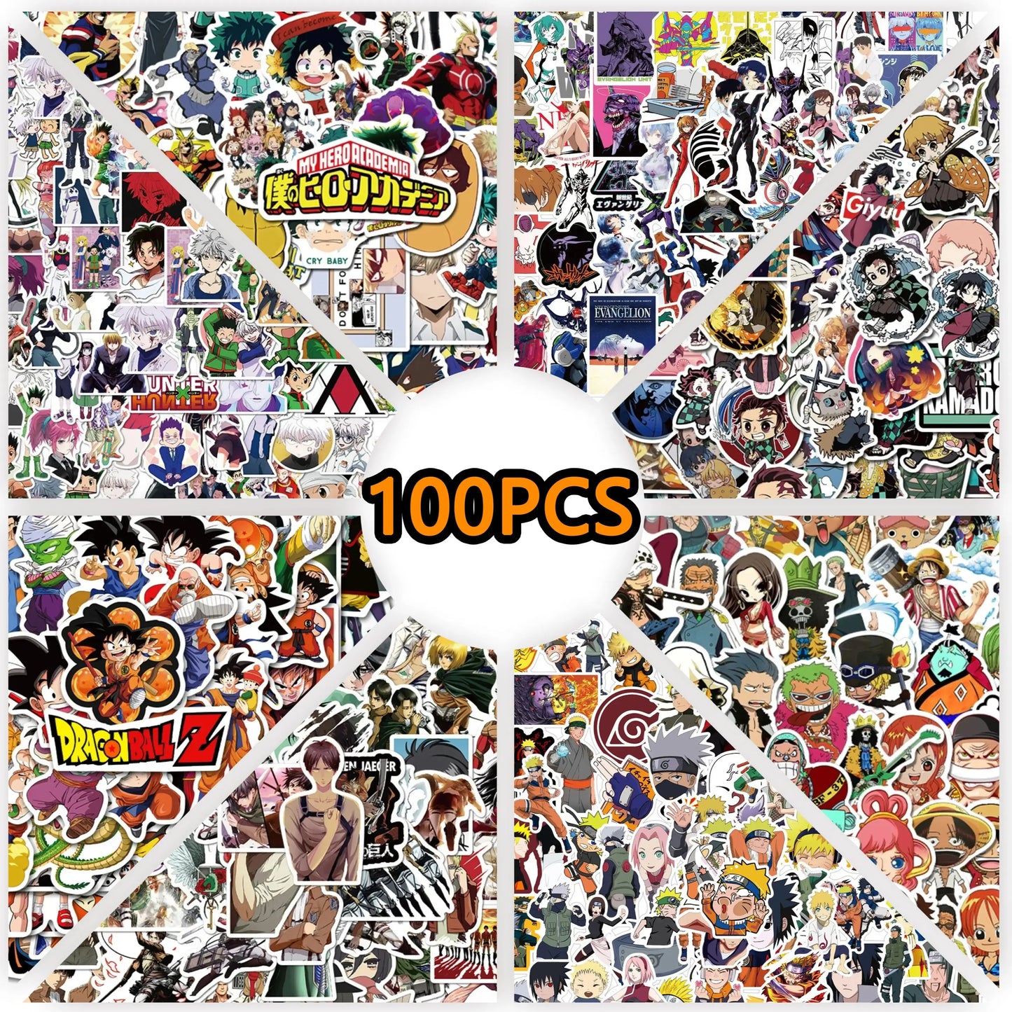 100PCS Mix Anime Collection Stickers Waterproof DIY Graffiti Phone Laptop Luggage Guitar Notebook Cup Cartoon Stickers Kids Toy