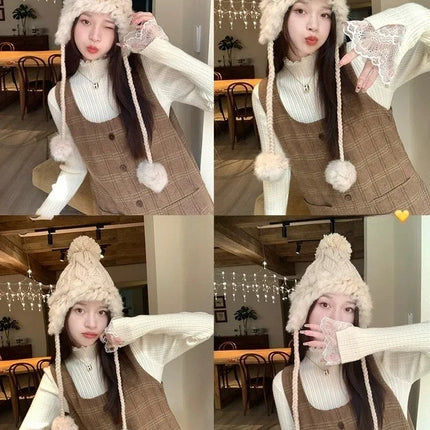 Autumn Winter Female Long Sleeve Knit Patctwork Lace Sweater Turtleneck Skinny Elastic Knitted Pullovers Women Solid Color Tops