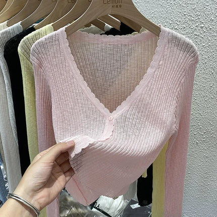 Summer Short Ice Silk Knitted Sun Protection Cardigan Women's Thin Suspender Skirt Layered Gauze Jacket Air-conditioned Cover Up