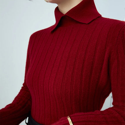 New Polo Collar Women's Knitted Sweater Long Sleeve Slim Fit Pullovers for Women Autumn Winter Sweaters Soft Warm Bottoming Tops