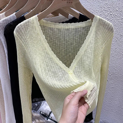 Summer Short Ice Silk Knitted Sun Protection Cardigan Women's Thin Suspender Skirt Layered Gauze Jacket Air-conditioned Cover Up