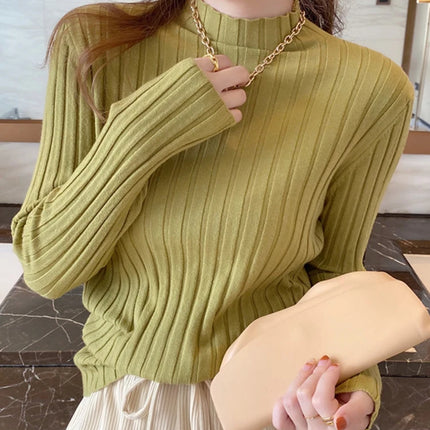 Autumn Winter Knitted Ribbed Turtleneck Sweater Women Clothes 2025 Long Sleeve Slim Basic Pullover Woman Sweaters Solid Tops