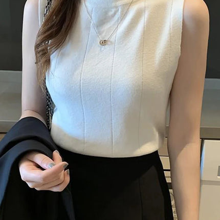 Knitted Summer Turtleneck Tank Tops Women Camisole Sleeveless Slim Top Female Ribbed Vest Casual Solid Camis