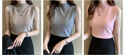 Knitted Summer Turtleneck Tank Tops Women Camisole Sleeveless Slim Top Female Ribbed Vest Casual Solid Camis