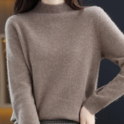 100% Merino Wool Cashmere Sweater Women Knitted Sweater Turtleneck Long Sleeve Pullovers Autumn Winter Clothing Warm Jumper Tops