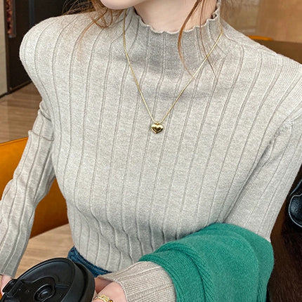 Autumn Winter Knitted Ribbed Turtleneck Sweater Women Clothes 2025 Long Sleeve Slim Basic Pullover Woman Sweaters Solid Tops