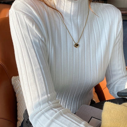 Autumn Winter Knitted Ribbed Turtleneck Sweater Women Clothes 2025 Long Sleeve Slim Basic Pullover Woman Sweaters Solid Tops