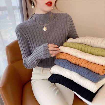 Autumn Winter Knitted Ribbed Turtleneck Sweater Women Clothes 2025 Long Sleeve Slim Basic Pullover Woman Sweaters Solid Tops