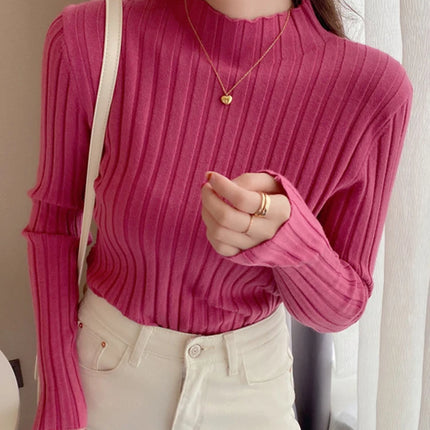 Autumn Winter Knitted Ribbed Turtleneck Sweater Women Clothes 2025 Long Sleeve Slim Basic Pullover Woman Sweaters Solid Tops