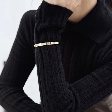 New Polo Collar Women's Knitted Sweater Long Sleeve Slim Fit Pullovers for Women Autumn Winter Sweaters Soft Warm Bottoming Tops