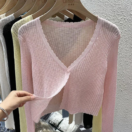 Summer Short Ice Silk Knitted Sun Protection Cardigan Women's Thin Suspender Skirt Layered Gauze Jacket Air-conditioned Cover Up