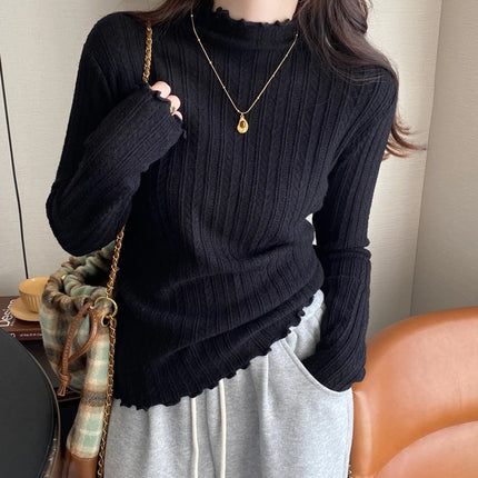 2025 Ruched Turtleneck Women Sweaters Autumn Winter Warm Pullover Slim Tops Knitted Sweater Jumper Soft Pull Female