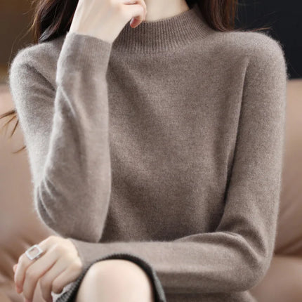 100% Merino Wool Cashmere Sweater Women Knitted Sweater Turtleneck Long Sleeve Pullovers Autumn Winter Clothing Warm Jumper Tops