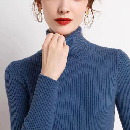 New Turtleneck Jumper Woman Knitted Blouses Fashion Ladies Sweaters Winter Thermal Striped Long Sleeve Autumn Warm Tops Bacis
