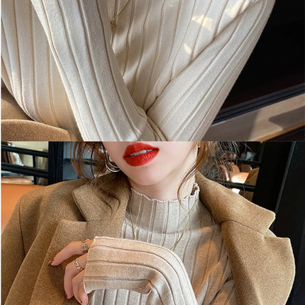 Autumn Winter Knitted Ribbed Turtleneck Sweater Women Clothes 2025 Long Sleeve Slim Basic Pullover Woman Sweaters Solid Tops