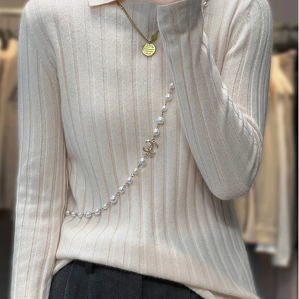 New Polo Collar Women's Knitted Sweater Long Sleeve Slim Fit Pullovers for Women Autumn Winter Sweaters Soft Warm Bottoming Tops