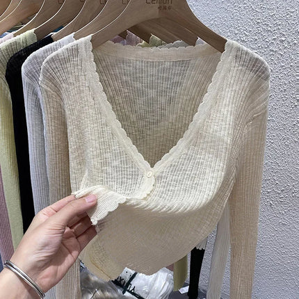 Summer Short Ice Silk Knitted Sun Protection Cardigan Women's Thin Suspender Skirt Layered Gauze Jacket Air-conditioned Cover Up